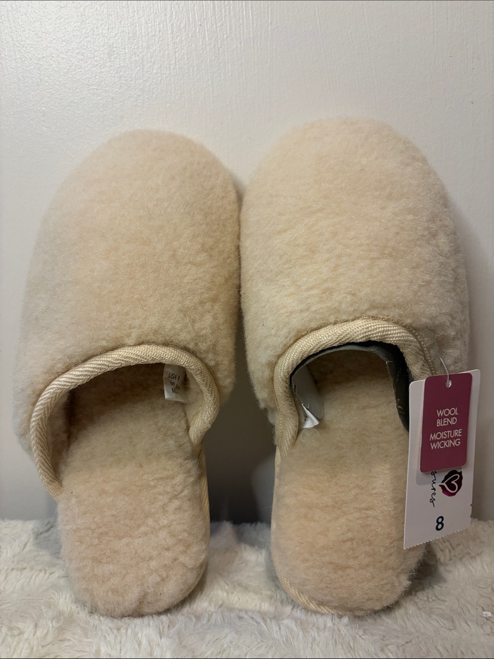 Secret Treasures NWT Fluffy Scuff Slippers Wool Blend Moisture Wicking SZ 8